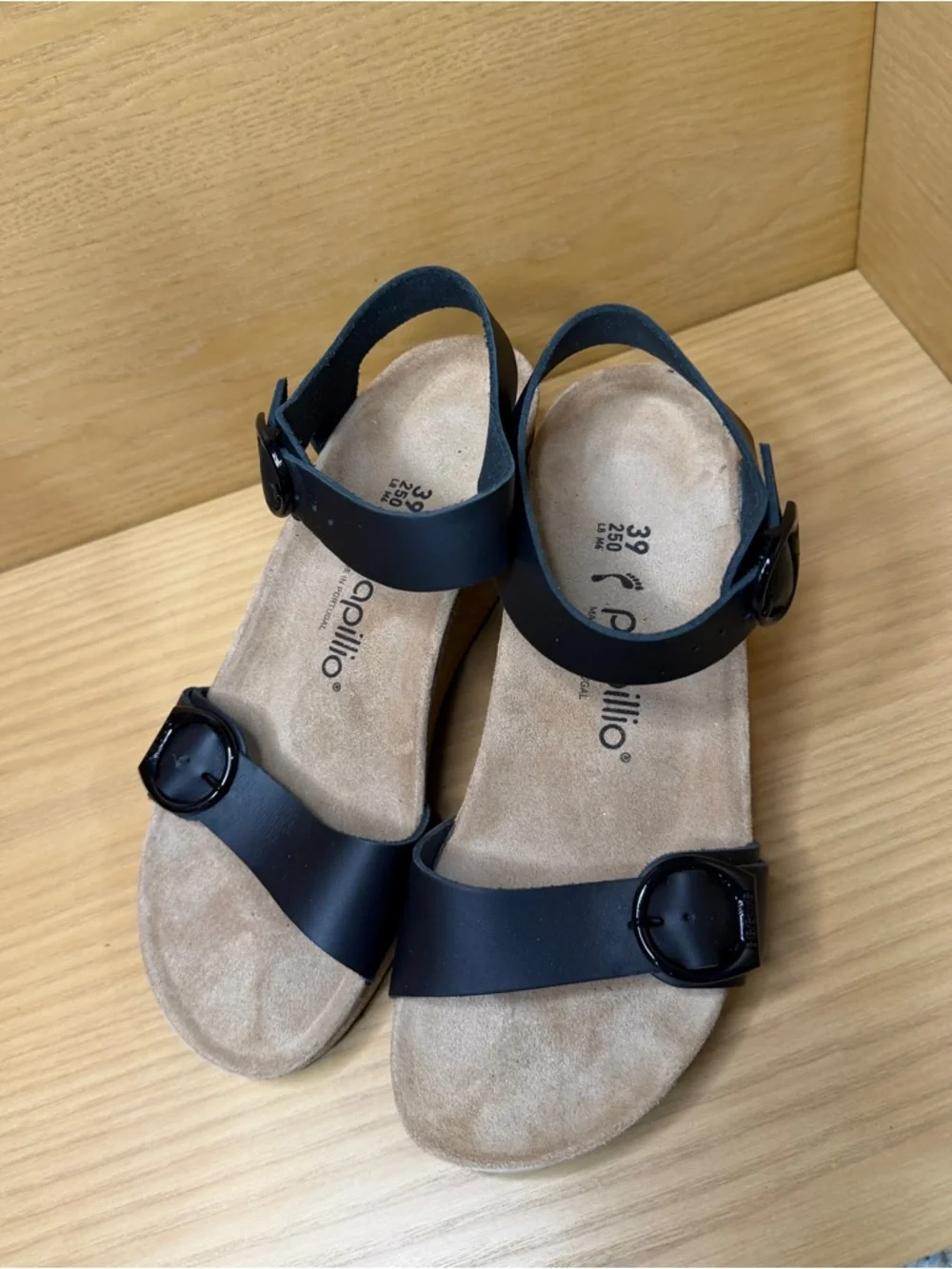 BIRKENSTOCK Papillio Soley Ring-Buckle Wedge Sandals Black. US 8 , EU 39. New - Picture 2 of 7